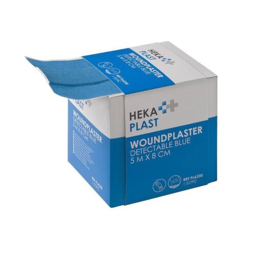 Hekaplast TE Blauw Detectable Wondpleister 500 x 8 cm. in dispencer karton