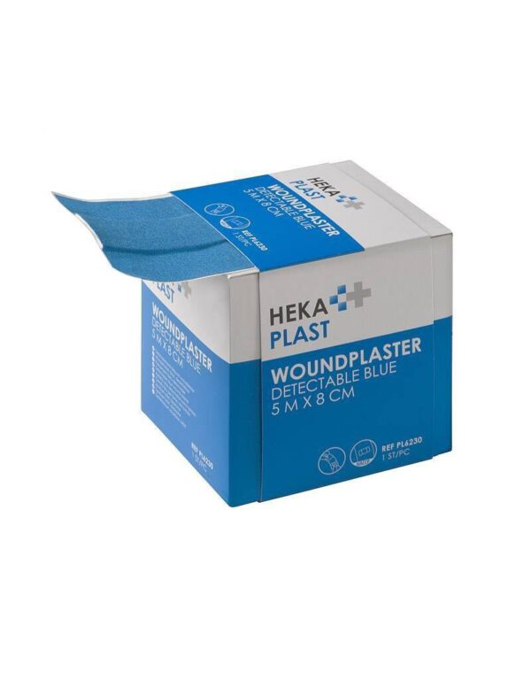 Hekaplast TE Blauw Detectable Wondpleister 500 x 8 cm. in dispencer karton